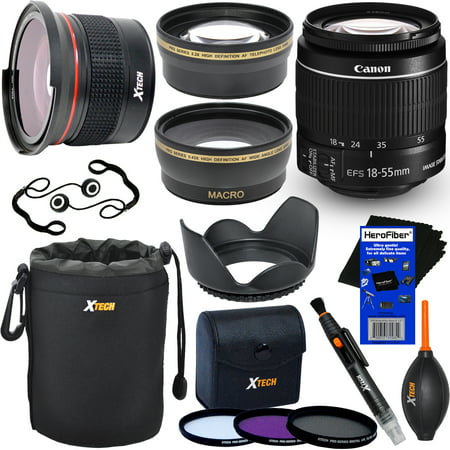 Canon EF-S 18-55mm f/3.5-5.6 IS Mark II Zoom Lens for Canon DSLR Cameras + Fisheye Lens + Telephoto & Wide Angle Lenses + 3pc Filter + 7pc Accessory Kit w/ HeroFiber® Cleaning