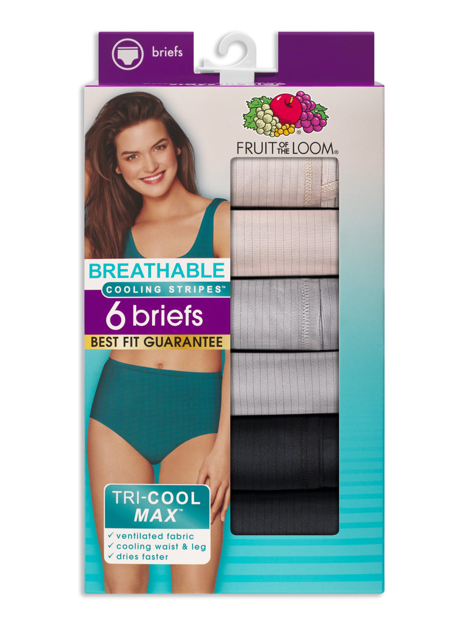 Fruit of the Loom Women's Breathable Cooling Stripes Bikini Underwear, 6  Pack, Sizes S-2XL - Yahoo Shopping