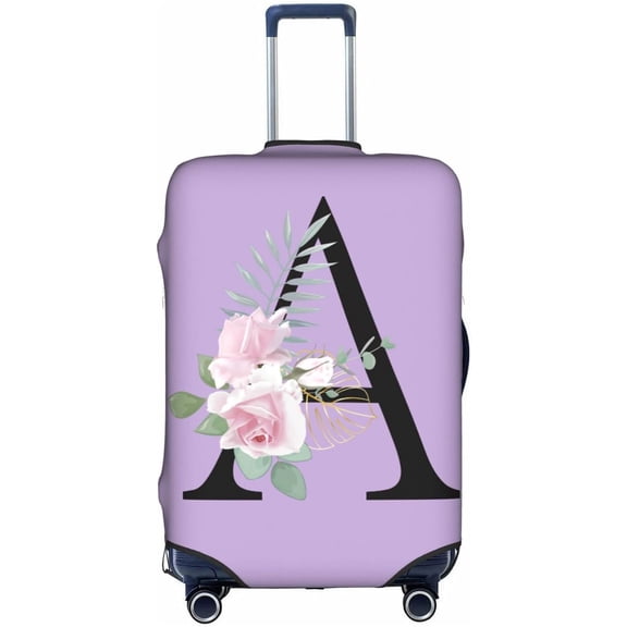 Flower Letter A Purple Luggage Cover Elastic Washable Stretch Suitcase Protector Anti-Scratch Travel Suitcase Cover for Kid and Adult S (18-21 inch suitcase)