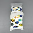 thumbnail image 2 of Fish Duvet Cover Set, Various Types of Sea Creatures with Atlantic Cod Bonito Palette Surgeonfish Image, Bedding Set with Shams and Fitted Sheet, 3 Sizes, by Ambesonne, 2 of 3