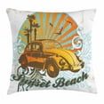 thumbnail image 1 of Cars Throw Pillow Cushion Cover, Summer Inspired Drawing with Retro Car Palm Trees Sunset Beach and Sun Rays, Decorative Square Accent Pillow Case, 24 X 24 Inches, Amber Orange Aqua, by Ambesonne, 1 of 2