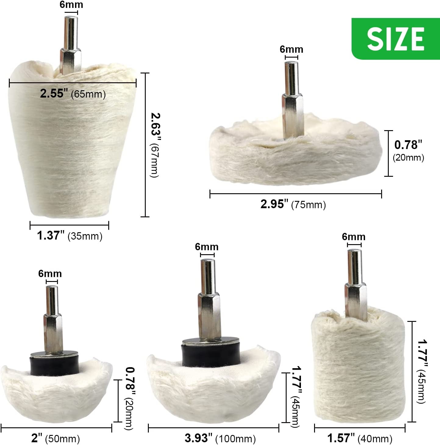 chasenew 10PCS Buffing Wheel for Drill, Flannelette Polishing Wheels Mixed Polish Head Kit with 1/4'' Shaft for Car Wheel Aluminum Stainless Steel Chrome Manifold Washing & Polishing