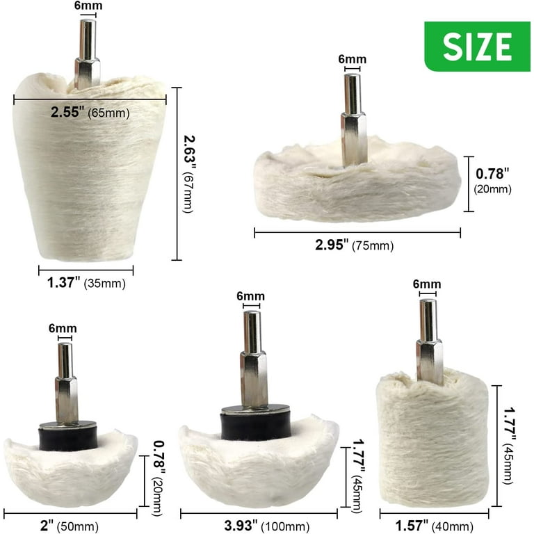 SI FANG 8Pcs Buffing Wheel for Drill,Polishing Wheel Kit White Flannelette  Polishing Mop Wheel Grinding Head with 1/4 Hex Shafts for Manifold