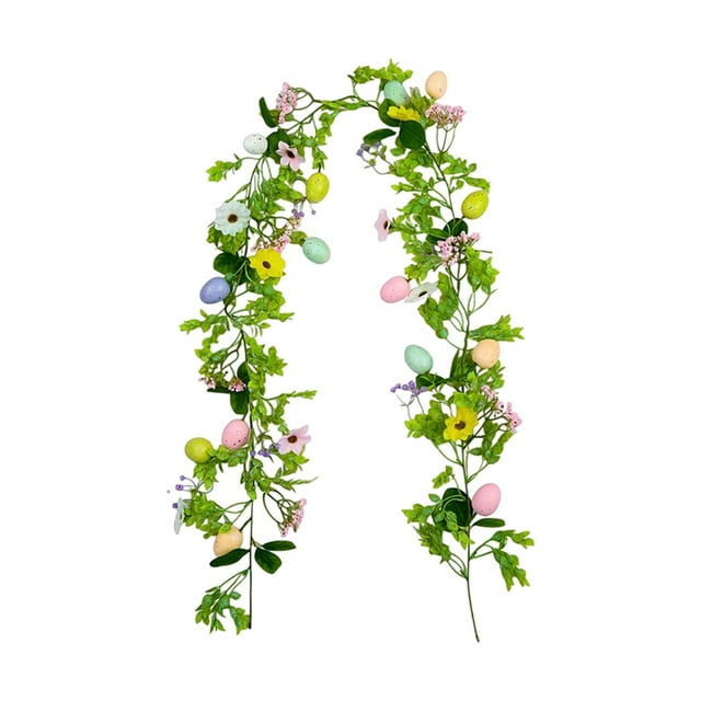Decoración de Pascua multifuncional: esta colorida corona de 68,9 pulgadas presenta huevos de Pascua y enredaderas, adecuada para cualquier decoración con temática de Pascua, agregando un ambiente fes