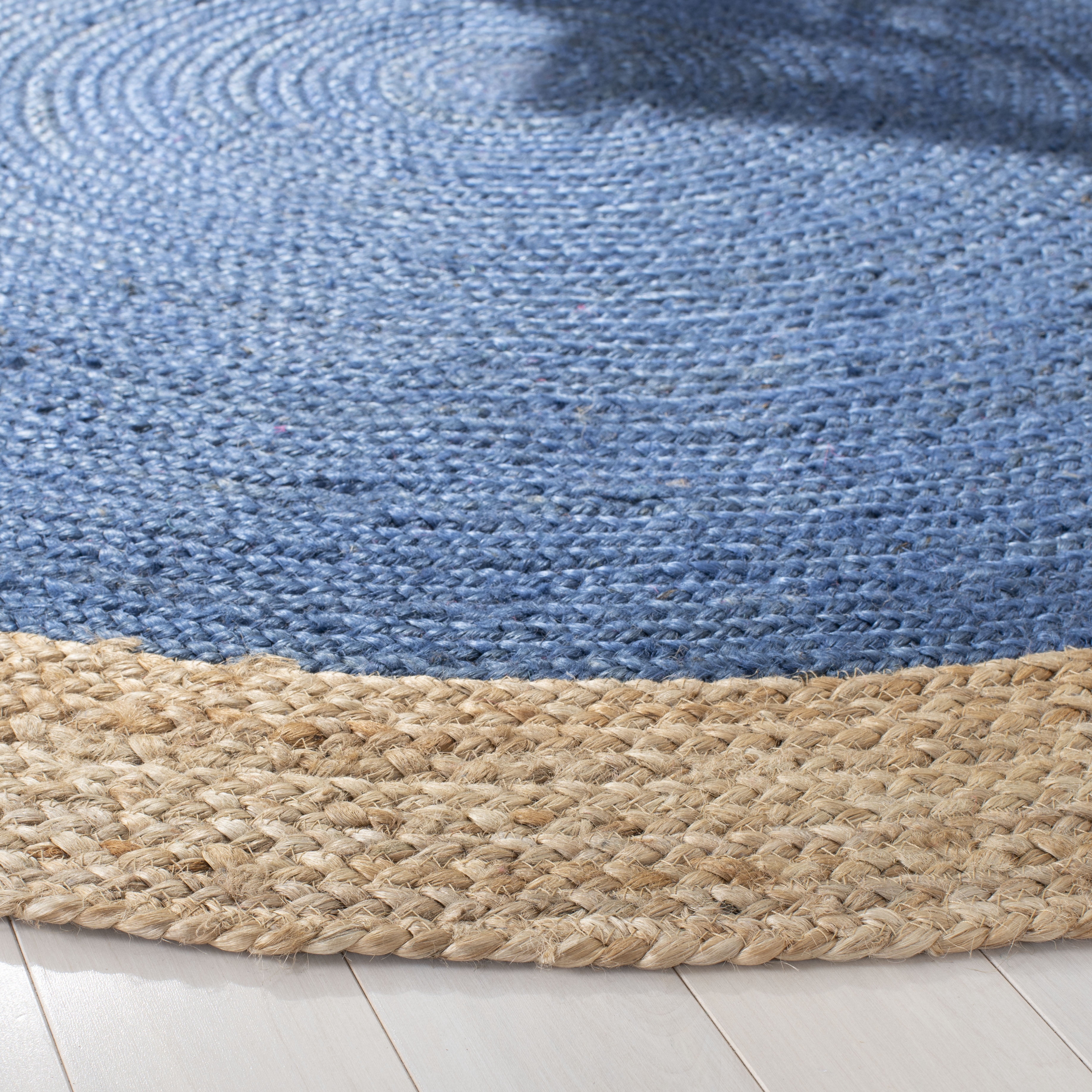 SAFAVIEH Natural Fiber Cebrail Braided Jute Area Rug, Royal Blue/Natural, 7' x 7' Round