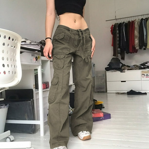Y2K Pockets Cargo Pants for Women Straight Oversize Pants Harajuku Vintage  90S Aesthetic Low Waist Trousers Wide Leg Baggy Jeans