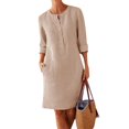 thumbnail image 1 of AMERTEER Cotton Linen Basic Maxi Dress Boho Style Ladies Crew Neck Half Sleeve Daily Suit, 1 of 9