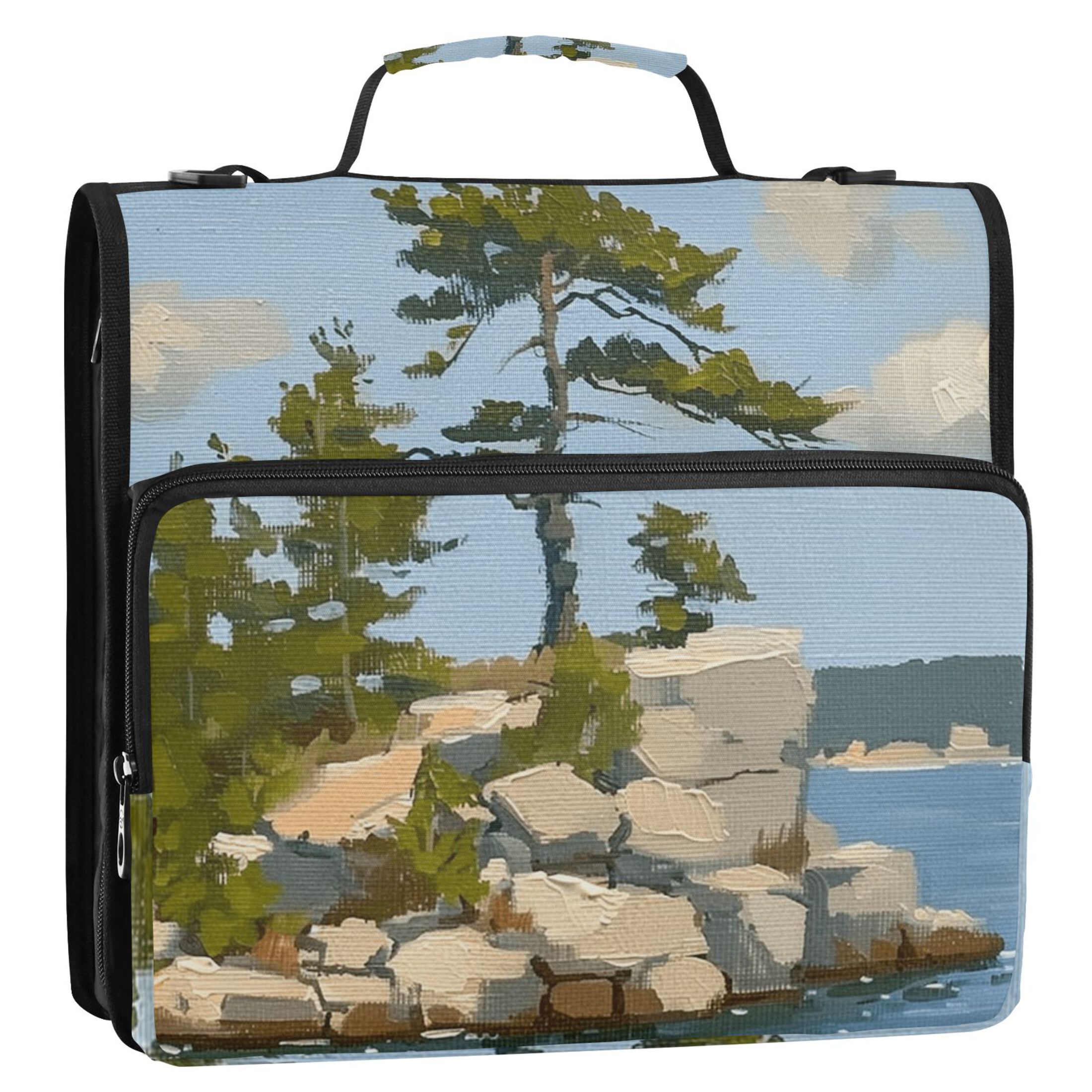 3 Ring Zipper Binder with Shoulder Strap Waterproof Trapper Keeper 2 Inch D-Ring 500 Sheets Capacity Island Oil Painting