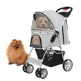 thumbnail image 1 of Pet Stroller (Gray) Dog Cat Small Animals Carrier Cage 4 Wheels Folding Flexible Easy to Carry for Jogger Jogging Walking Travel Up to 30 Pounds with Sun Shade Cup Holder Mesh Window, 1 of 10