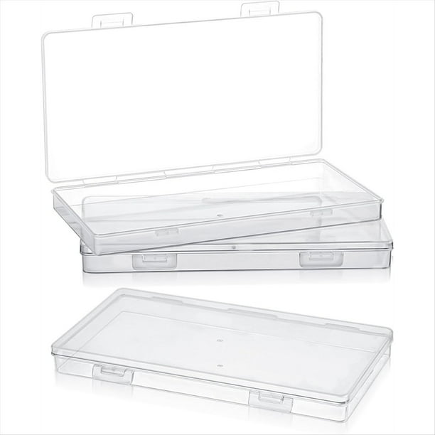 Paquete de 3 Mini Cajas de Plástico Transparente para Almacenamiento, Organizador Rectangular Pequeño Vacío con Tapa Abatible para Recoger Cuentas.
