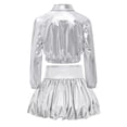 thumbnail image 4 of Haitryli Kids Girls Metallic Dance Outfits Shiny Cropped Jacket with Bubble Skirt Set Hip Hop Jazz Clothes Dancewear Silver 14, 4 of 7