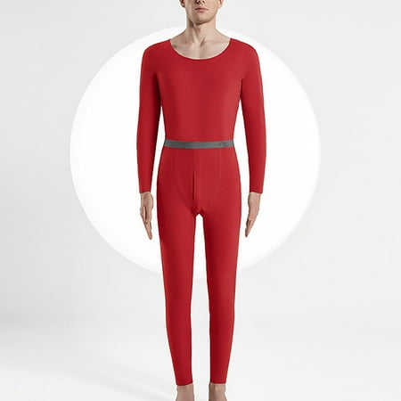 

Ovzne Men s Winter Warm Pajamas Suit Double-sided Non Marking Brushed Seamless Wear-resistant Autumn Clothes Trousers Long Sleeves Round Neck Shirt/Shirt Set