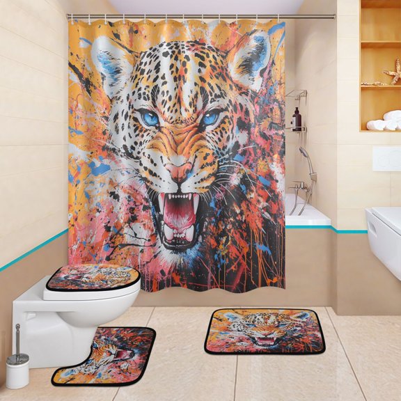 BZSMCE 4PCS Colorful Roar Shower Curtain Set Bathroom Decorative Set