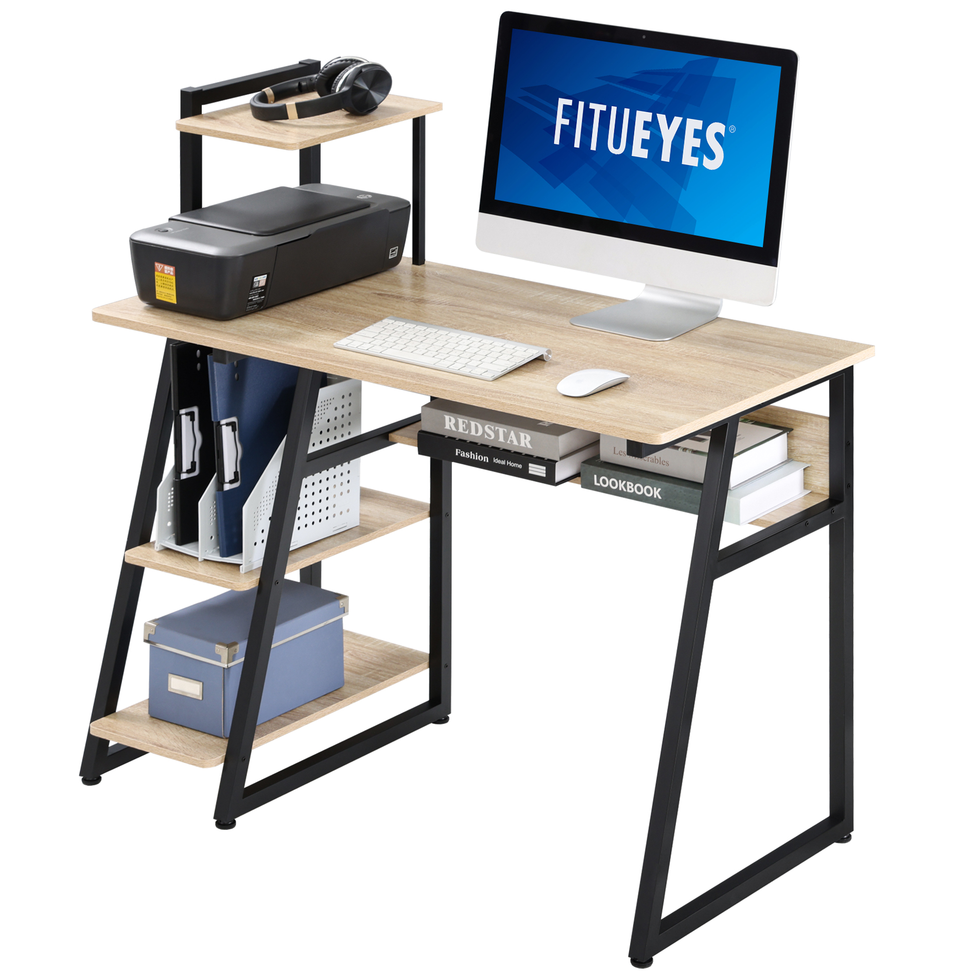 FITUEYES Computer Desk with Storage Shelves, Small Desk Study Table