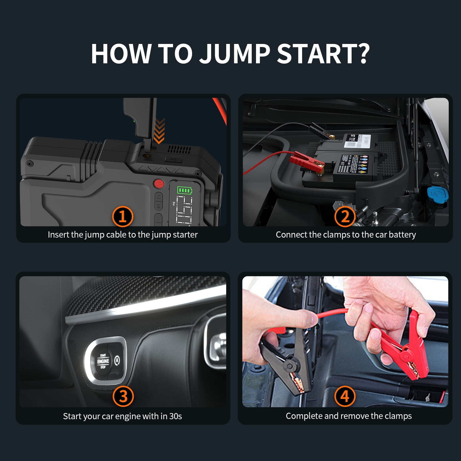 FEATOU 5000A Peak Car Jump Starter with Compressor,12V Battery Jump Starter Portable (up to 8.5L Gas/7.0L Diesel),Emergency Power Bank with LED Light