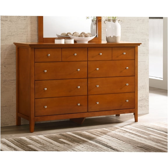 JERFIT 58" Oak Wood 6-Drawer Dresser, Fully Assembled Bedroom Storage Chest with Nickel Hardware