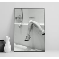 Woman in Bathtub Art, Black And White, Bathtub Print, Feminist Poster, High Heels Poster, Girl Bathroom Wall Art,Sexy Girl Poster,Dining Room Wall Decor Ideas, Art Deco Frameless 20x30inch