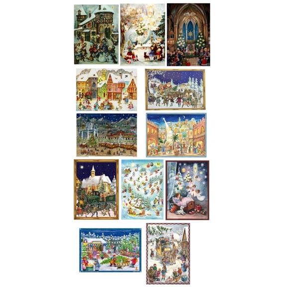 Alexander Taron Set of 12 Richard Sellmer Assorted Large Christmas Advent Calendars 14"