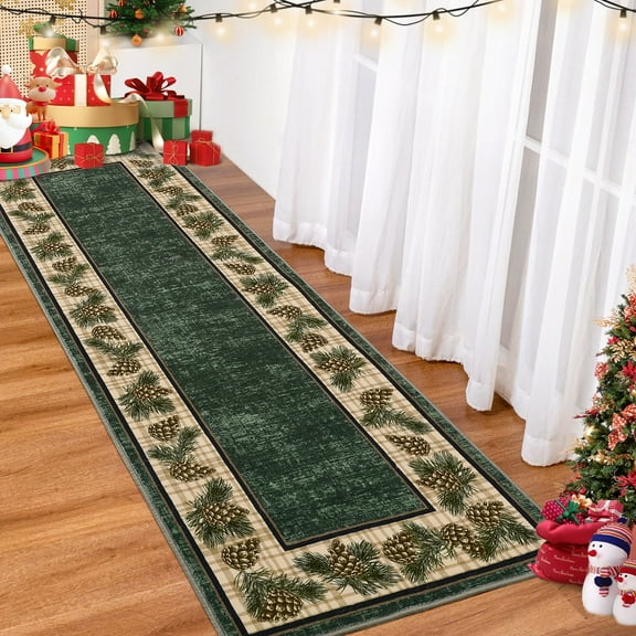Tzou Christmas Rugs, Washable Low Pile Non-Slip Plaid Carpet Mat for Kitchen, Entryway, Living Room