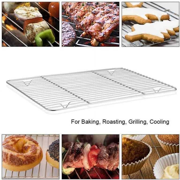 Baking Rack, Stainless Steel Cooling Roasting Rack for Toaster Oven Pan,  Healthy & Non Toxic, Sturdy & Rust Free, Oven & Dishwasher Safe - Set of 2  (9.7'' x 7.3'') 