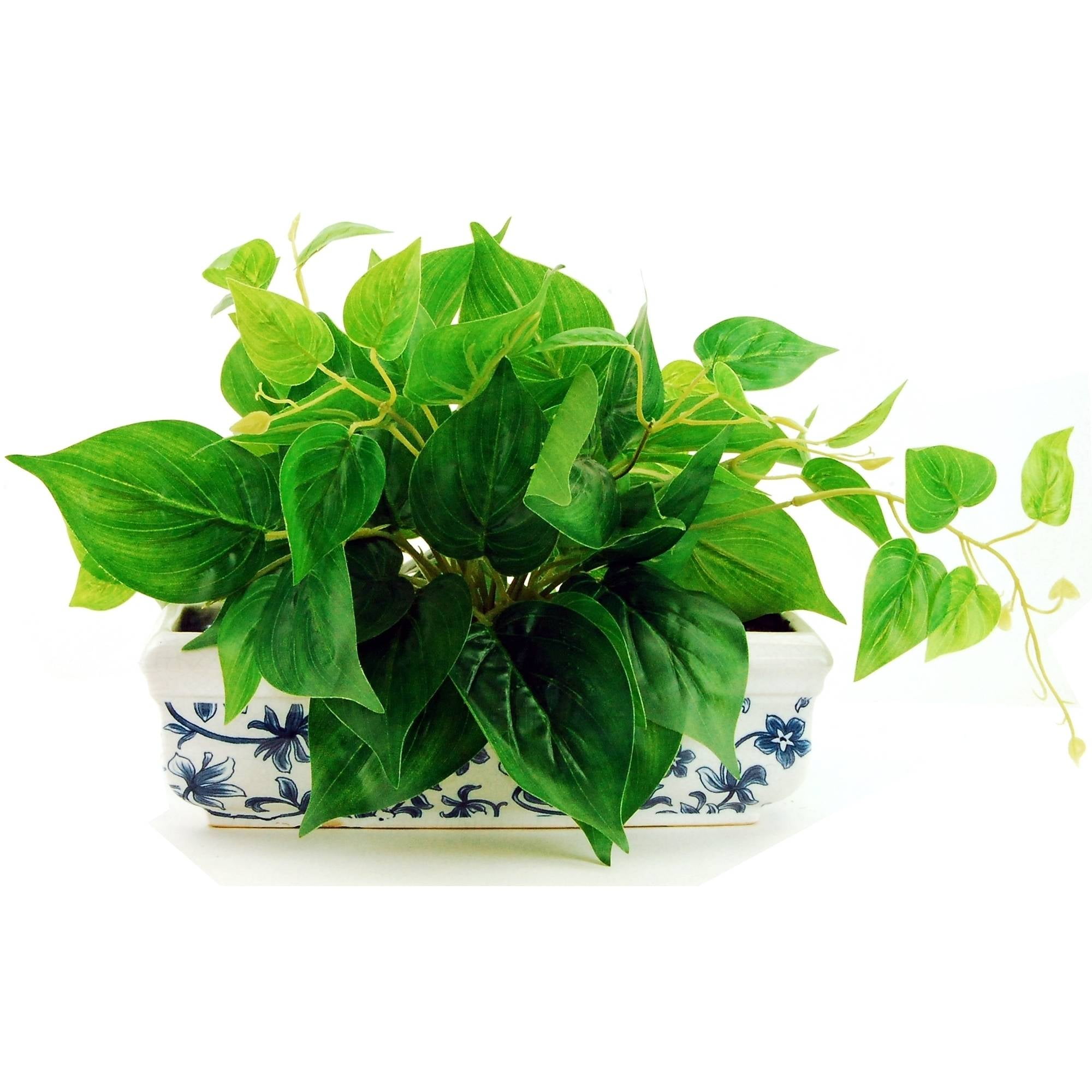 10" Artificial Ivy Ledge Plant in a White Ceramic Vase with French Blue