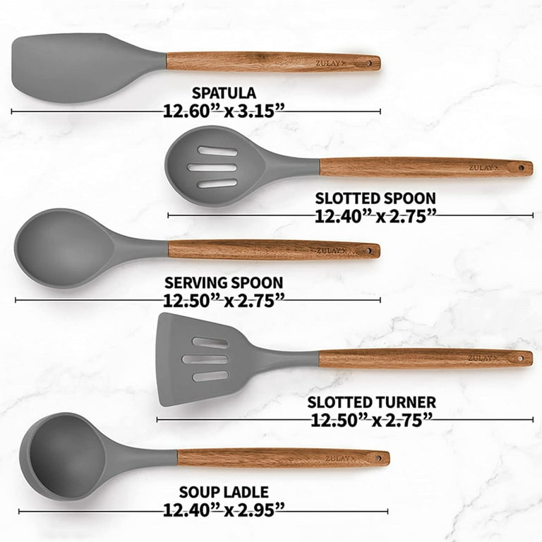 Gray Silicone Ladle With Wood Handle
