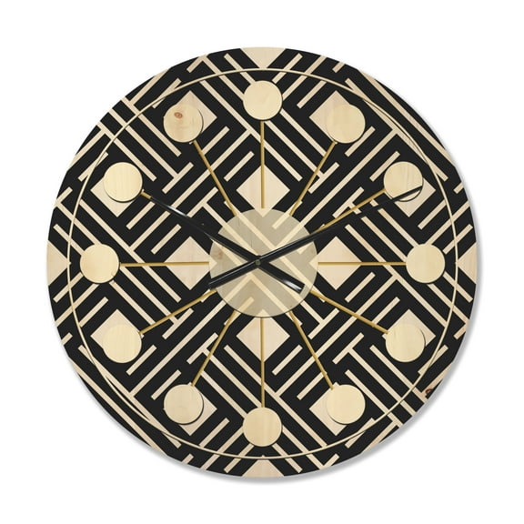 Designart 'Black and White Geometric Pattern II' Mid-Century Modern Wood Wall Clock