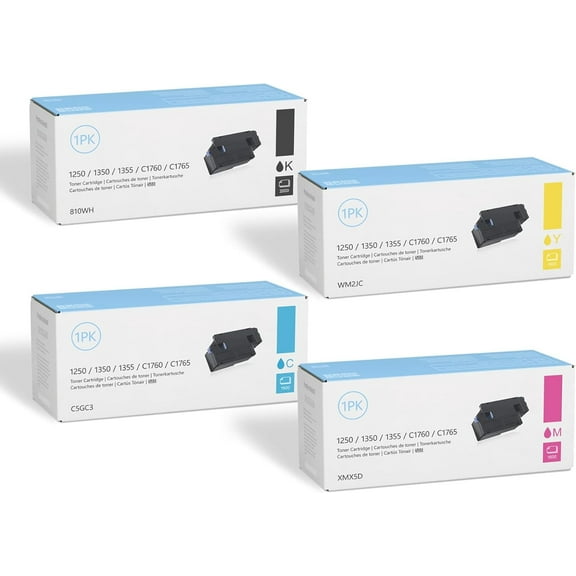 C5GC3 Toner Cartridge Set - UTYE4 Pack 810WH Black C5GC3 Cyan XMX5D Magenta WM2JC Yellow Replacement for Dell 1250c 1350cnw 1355cn 1355cnw C1760nw C1765nf C1765nfw Printe