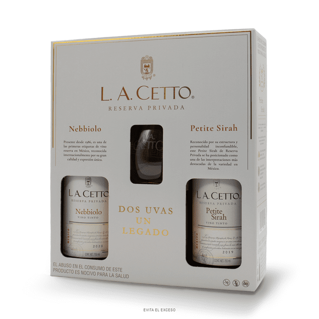 Paquete L.A. Cetto Reserva Privada Nebbiolo & Petite Sirah Copas ‘Stemless’ LA Cetto Reserva Privada Estuche Reserva Privada
