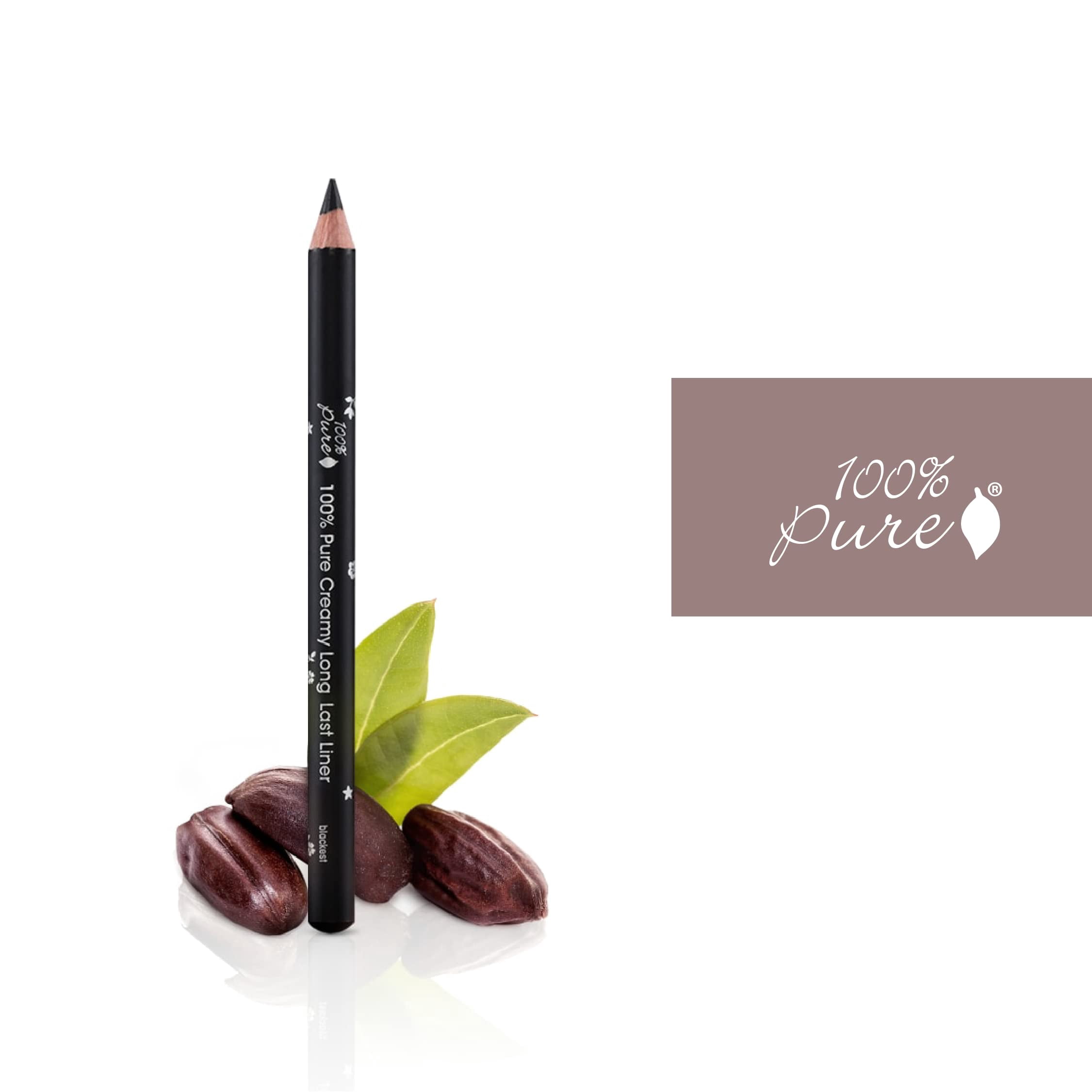 100% PURE Creamy Long Last Eye Liner Pencil - Long-Lasting, Natural & Easy to Apply Antioxidant-Rich Vegan Eye Makeup for All Skin Types - Fruit Pigmented Color Blackest (Dark Black) - 0.14 oz