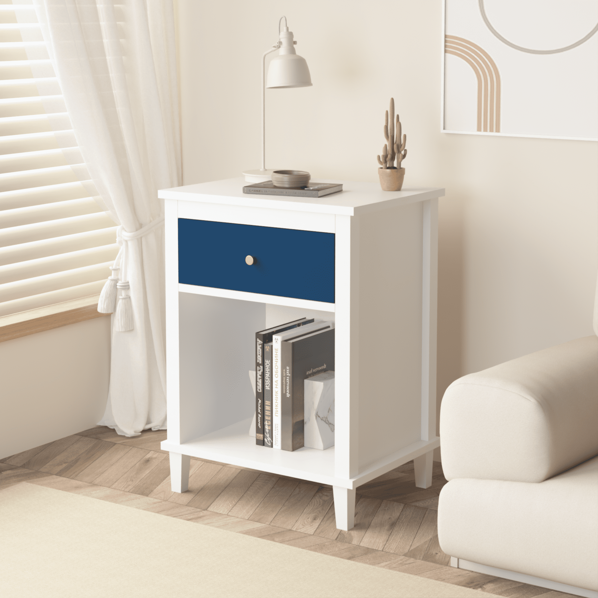 Jopath Wooden Nightstand with One Drawer & One Shelf for Kids, Adults,26.77''H,Navy02