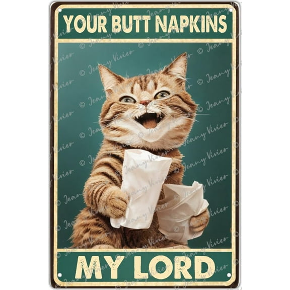 Your Butt Napkins My Lord Tin Sign - Cat Decorations - Funny Bathroom Decor - Cat Lovers Gift - Toilet Paper Wall Art - Restroom Sign - Bath Wall Decor - Powder Room Decor Print 12x8 Inch