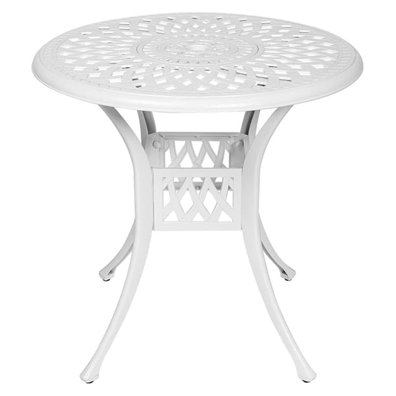 31" Round Patio Bistro Table, Outdoor Cast Aluminum Small Dinning Table with 2" Umbrella Hole, White
