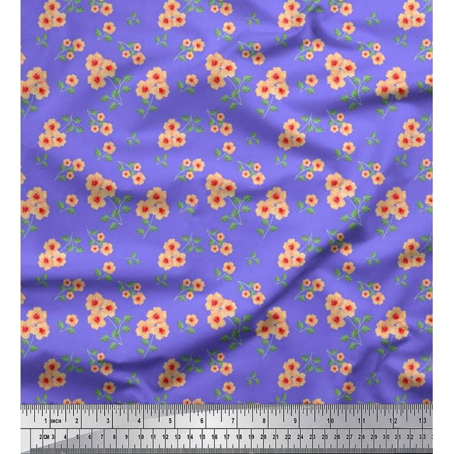 Soimoi Poly Georgette Fabric Leaves & Flower Floral Print Sewing Fabric Yard 52 Inch Wide