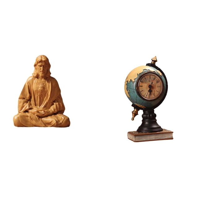 Estatua del Corazón de Jesús,Estatua del Sagrado Corazón de Jesús para decoración del hogar,Figura católica de Jesús,Figura de escritorio,Reloj de mesa con forma de globo terráqueo para