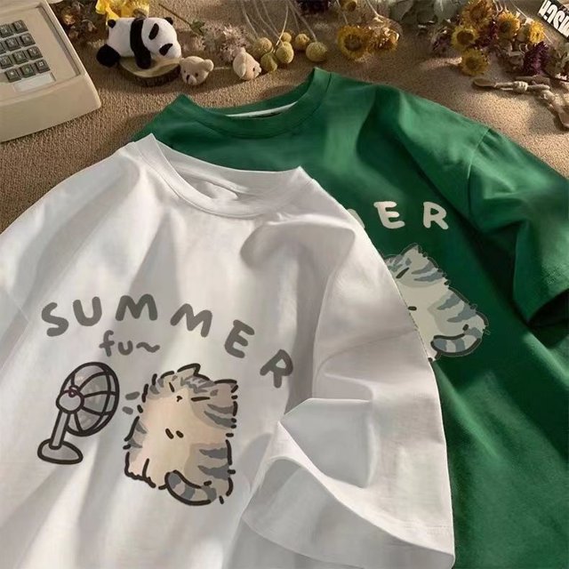 T-shirt d'Été Imprimé Minimaliste Rétro Version Coréenne Décontracté Couple Manches Courtes Fines