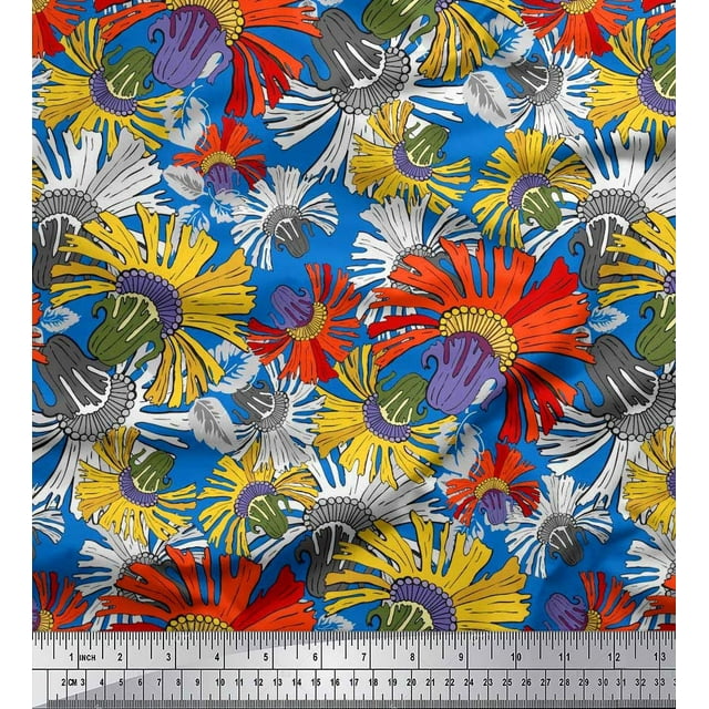Soimoi Poly Georgette Fabric Flower Artistic Print Fabric by Yard 42 Inch Wide
