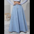 thumbnail image 4 of Faldas Largas Vaqueras Retro de Cintura Alta con Botones, Acampanadas, Plisadas, Vaporosas y de Corte A para Mujer Azul S, 4 of 10