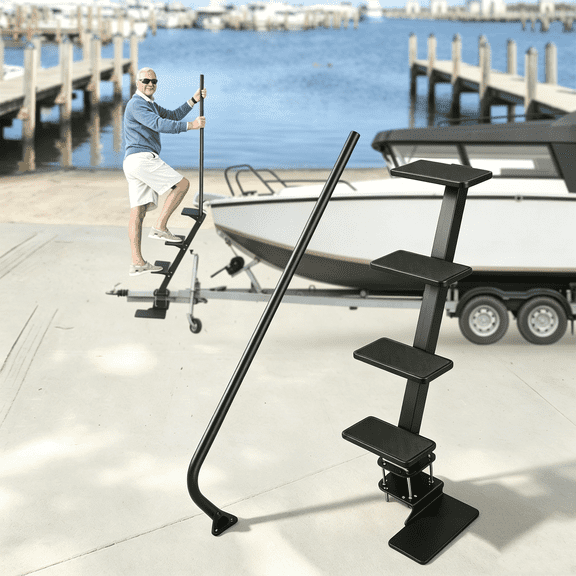 Sidasu 4-Step Boat Steps for Trailer with Handle,Heavy Duty Non-Slip Boat Trailer Steps Universal Fit for Bass/Pontoon Boat Trailers