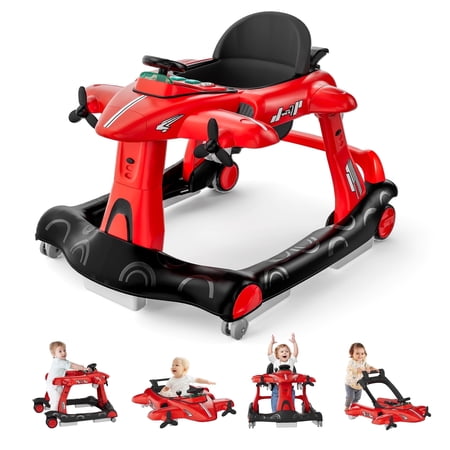 Tolead 4-in-1 Foldable Baby Walker, Activity Push Walker for 6-18 Months, 24" x 29" x 22", Red