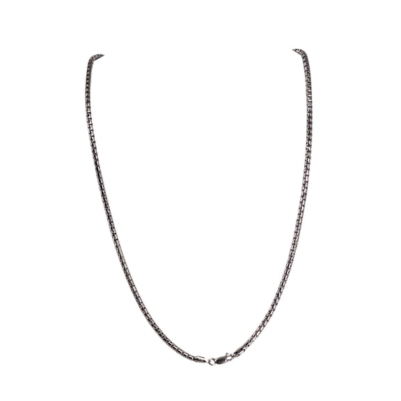 MST 925 Sterling Silver Round Box Chain Necklace 2mm, 18 in Rhodium Plated Italy, Unisex, All Ages