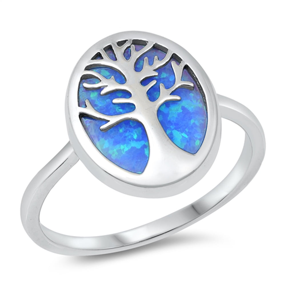 Oval Blue Simulated Opal Ring – Vintage Sterling Silver Band, Sizes 5-10, .925 Silver Wholesale Jewelry