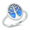 thumbnail image 1 of Blue Simulated Opal Tree Of Life Oval Ring .925 Sterling Silver Band CZ Jewelry Female Size 5, 1 of 4