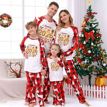 Red & White Christmas Pajamas Matching Sets for Family 2026 HAPPY NEW YEAR Elk Graphic Xmas Pjs Funny Family Soft Loungewear