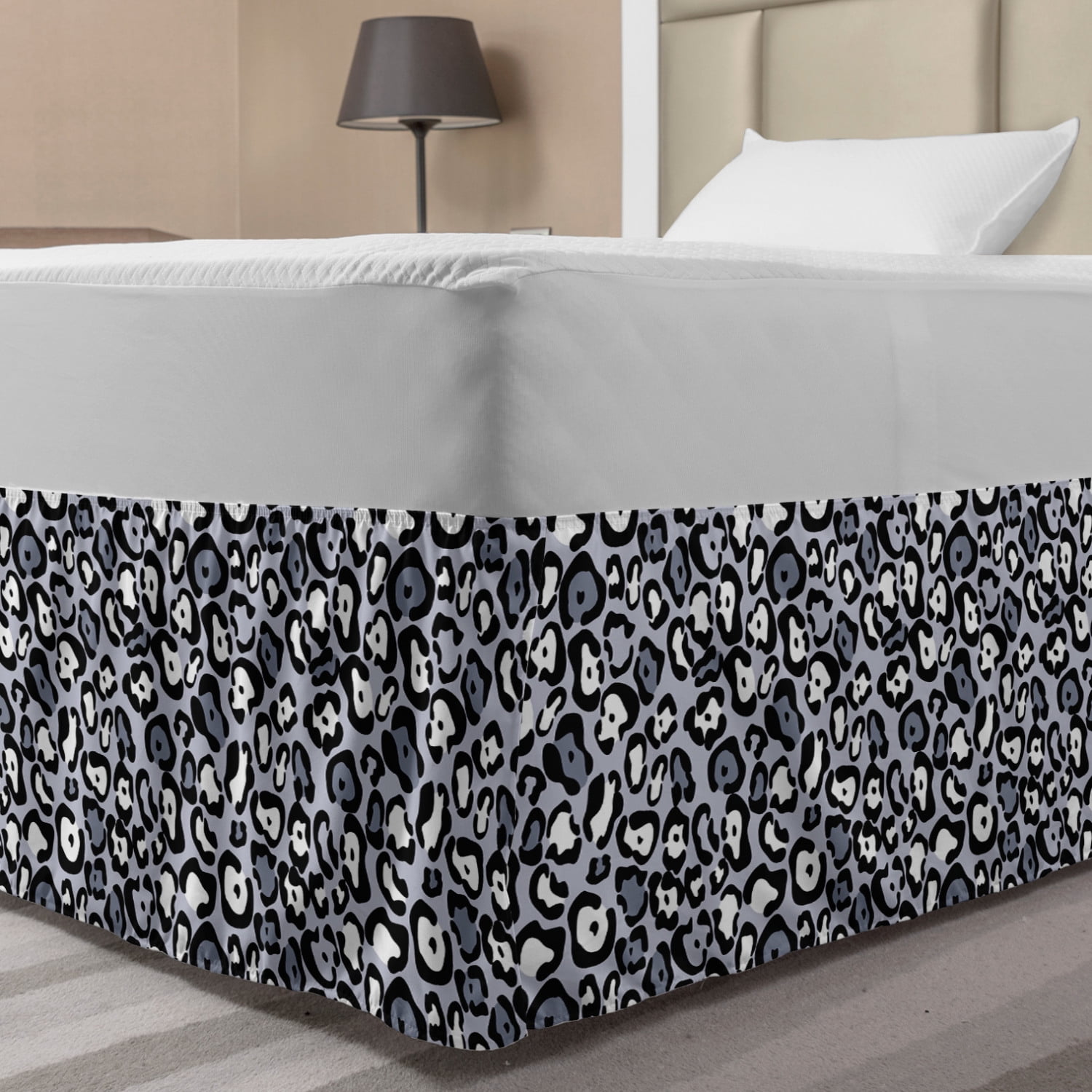 Leopard Print Bed Skirt, Repetitive Wild Animal Fashion Print Purple