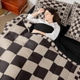 thumbnail image 5 of Manfei Retro Checkerboard King Bedding, Brown Beige Plaid King Bed in a Bag, Black Reversible 7pcs, 5 of 6