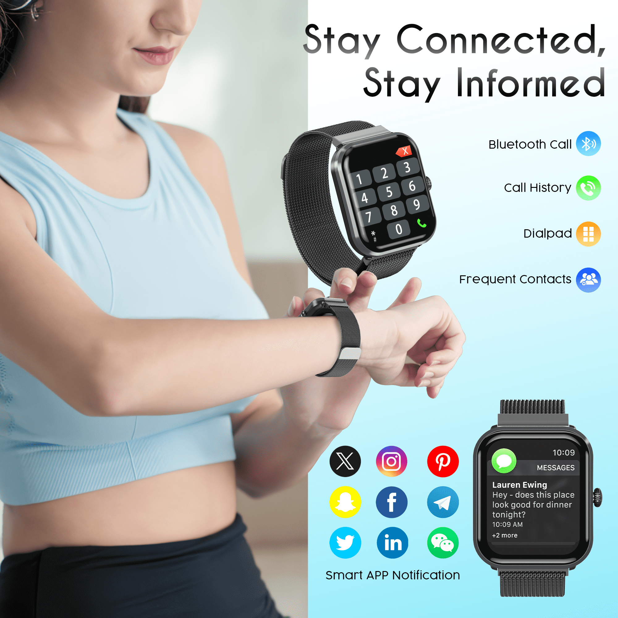 OWNTECH 1.9-inch Smart Watch Compatible with Android and iPhone, Fitness Tracker with Call Function, 100+ Sports Modes, IP68 Waterproof Activity Tracker, Dual Straps, Black