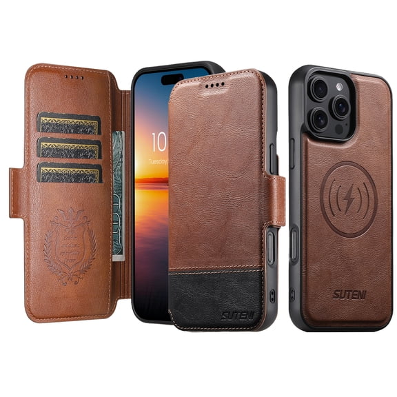 Wallet Case for iPhone 12 Pro / 12 Compatible with MagSafe, 2-in-1 PU Leather Flip Card Holder Kickstand Shockproof Magnetic Detachable Durable Business Cover for iPhone 12 Pro / 12 Case, Brown