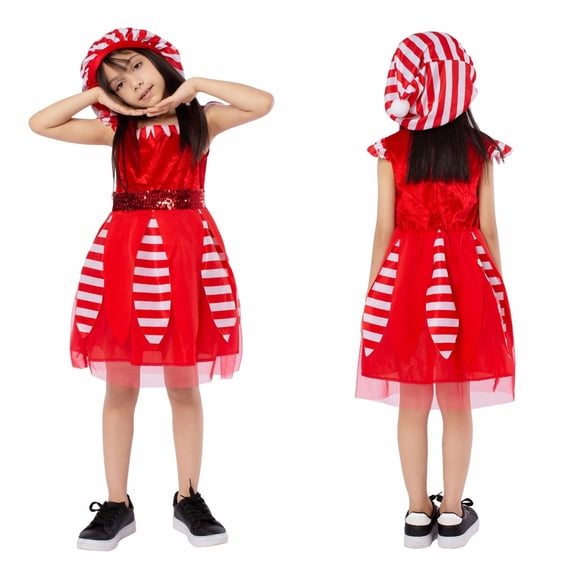 Girls Elf Dress Girls Christmas Dress Girls Short Sleeve Dresses Christmas Outfits for Girls Party Outfit 7-8 Years