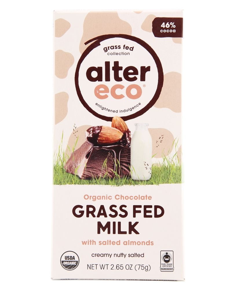 Alter Eco - Grass Fed Milk Organic Chocolate 46% Cocoa Salted Almond - 2.65 oz